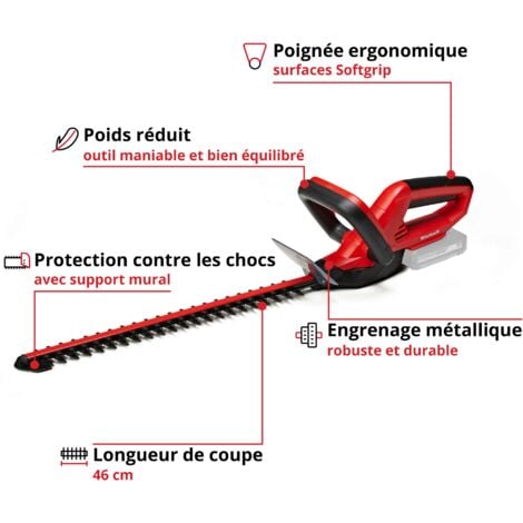 Einhell Taille-haies sans fil GE-CH 1846 Li - Solo Power X-Change (18V, Longueur de coupe 46 cm, Longueur de lame 52 cm) Livré sans Batterie ni Chargeur