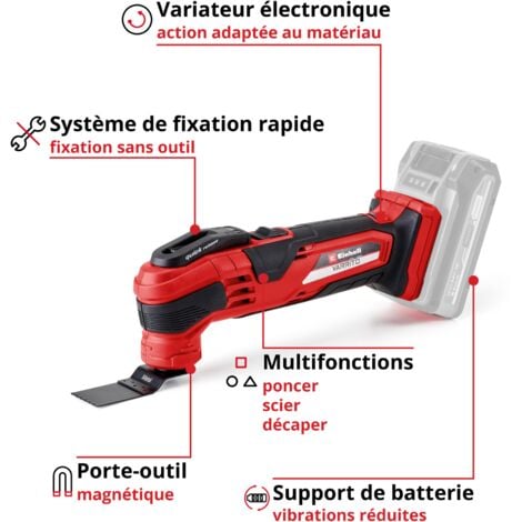 Einhell Outil multifonction sans fil VARRITO - Solo Power X-Change (18V, 11000-20000 min.-1, verrouillage rapide, porte-outil réglable en 12 directions) Livré sans Batterie ni Chargeur
