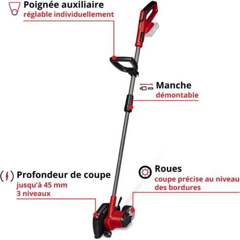 Einhell Coupe-bordures / Dresse-bordures sans fil GE-LE 18/190 Li - Solo Power X-Change (18 V, réglage profondeur 3 niveaux,  revêtement Softgrip) Livré sans Batterie ni Chargeur