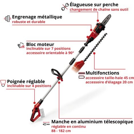 Einhell Outil multifonctions 2en1 sans fil GE-HC 18 Li T - Solo Power X-Change (18 V, ébrancheur : 200 mm, taille-haies : 400 mm) Livré sans Batterie ni Chargeur