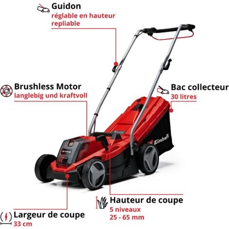 Einhell Tondeuse à gazon sans fil GE-CM 18/33 Li-Solo Power X-Change (18 V, 200 m², 33 cm, 30 L, réglage de la hauteur de coupe en 5 étapes) Livré sans Batterie ni Chargeur