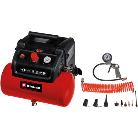 Einhell Compresseur à air portatif TC-AC 190/6/8 OF Set (8 bar, réservoir  air 6L, moteur sans huile, réducteur de pression, pistolet à air de  gonflage pneumatique, flexible + 8 adaptateurs) : : Bricolage