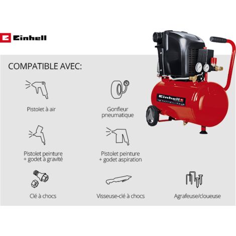 Einhell Compresseur TE-AC 230/24/8 (Puissance moteur 1500W, Capacité de la cuve : 24 L, Cuve garantie 10 ans contre la corrosion, Niveau d'huile visible)