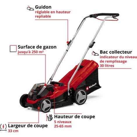 Einhell Tondeuse à gazon sans fil GE-CM 36/33 Li Kit - Power X-Change (36 V, 33 cm Largeur de Coupe) Livré avec 2 Batteries 2,5 Ah et 2 Chargeurs