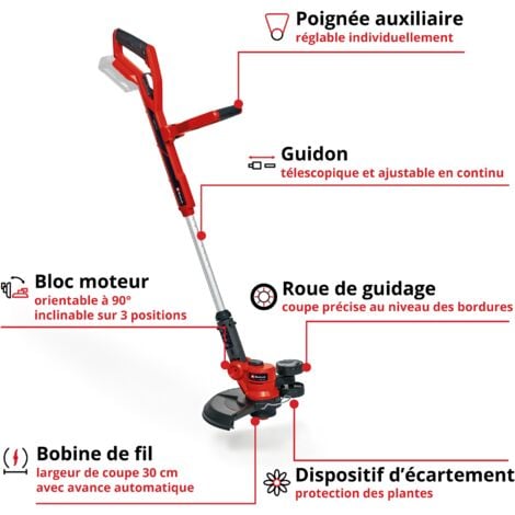 Einhell Coupe-bordures sans fil GE-CT 18/30 Li-Solo Power X-Change (18V, largeur de coupe 30 cm, bloc moteur pivotant à 90° et inclinable, avec bobine de fil) Livré sans Batterie et sans Chargeur