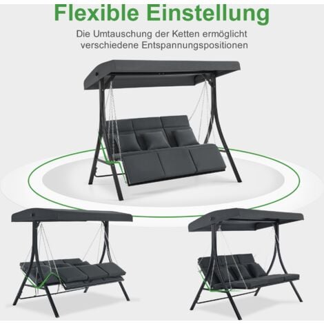 M Hollywoodschaukel mit Liegefunktion, Gartenschaukel 3 Sitzer