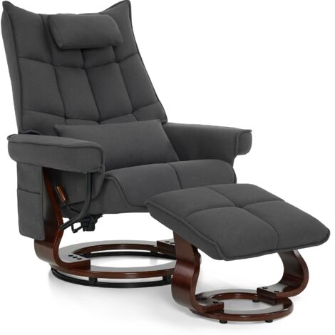 M MCombo Relaxsessel mit Hocker, Drehbare Fernsehsessel mit Liegefunktion, Moderner TV-Sessel Stuhl für Wohnzimmer, mit Kissen & Seitentasche, Mikrofaser-Stoff, 9076 (Dunkelgrau) (1/5)