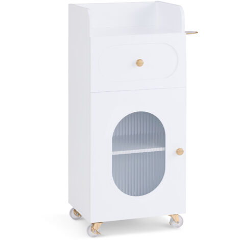 M MCombo Kapperswagen met wielen en 3 lades, trolley serveerwagen zwart en goud, salonwagen met 2 planken en 2 föhnhouders, moderne werkwagen voor badkamer, woonkamer, 30x40x97cm, 0048