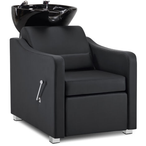 BarberPub Friseurstuhl mit Waschbecken Friseurwaschbeck 8675(Schwarz/Kunstleder)