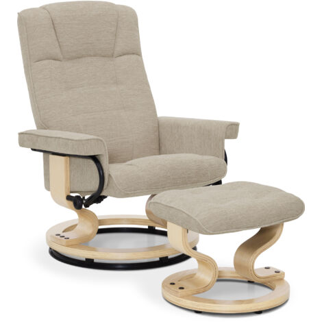M MCombo Relaxsessel mit Hocker, 360° Drehbarer Fernsehsessel mit Liegefunktion, bis 120 Kg Belastbarer TV-Sessel, Moderner Ruhesessel für Wohnzimmer, Stoff, 9019 (Beige-Stoff) (1/5)