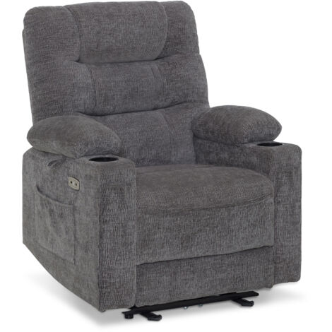M MCombo Relaxsessel mit Liegefunktion, Fernsehsessel Elektrisch Verstellbar, TV Sessel, Recliner Chair, Chenille Stoff, USB & Getränkehalter, Wohnzimmer, 7033 (Grau) (1/5)