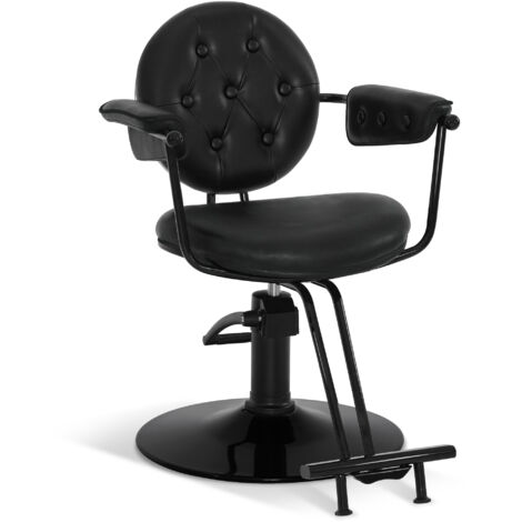 BarberPub Friseurstuhl mit Hydraulikpumpe 360° Drehbar, Friseureinrichtung Barber Chair Höhenverstellbar, Barber Stuhl Friseursessel PVC Kunstleder Vintage, 3159 (Schwarz) (1/5)