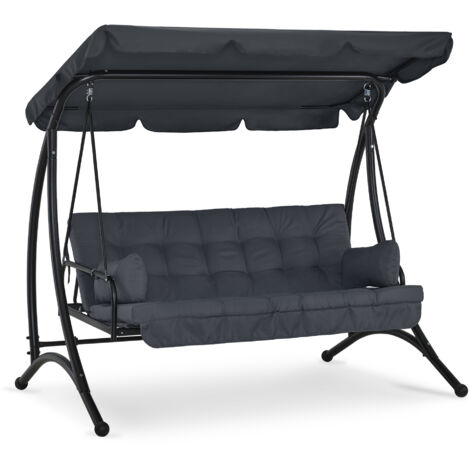 M MCombo 3-Sitzer Hollywoodschaukel mit Liegefunktion, mit Extradickem Sitzkissen & Sonnendach, Schaukelbank Outdoor Wetterfest 4095 (grau) (1/5)