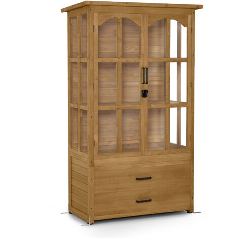 M MCombo Gartenschrank Gartenhaus Holz Wetterfest, Geräteschrank Gerätehaus Outdoor, für Außenbereich Balkon Terrasse, Gartenhütte mit 2 Bewegliche Regale, 58×107×180 cm, 1155 (Natur)
