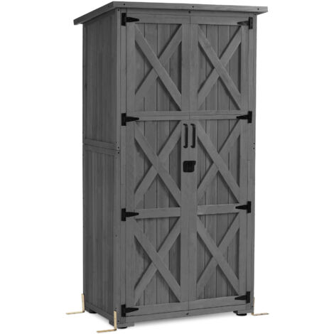 M MCombo Gartenschrank Holz, Gartenhaus Klein Wetterfest, Outdoor Gerätehaus Geräteschuppen, für Außenbereich Balkon Terrasse, 55×90×169cm, 0878EY-F (Grau)
