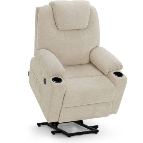 M MCombo Fernsehsessel mit Aufstehhilfe Elektrisch, Relaxsessel mit Liegefunktion bis 140°Sessel mit Aufstehhilfe, mit Massage & Heizung, Knopf & Fernbedienung Verstellbar, 7040 (Stoff, Beige) (1/4)