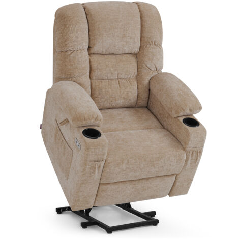 M MCombo Fernsehsessel mit Aufstehhilfe Elektrisch 7550, 3 Motoren, Rückenlehne & Beinstütze Getrennt Verstellbar, Relaxsessel mit Liegefunktion bis 170° (Chenille, Beige)
