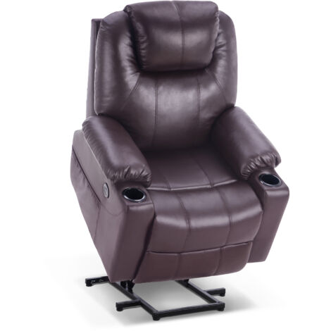 M MCombo elektrisch Aufstehhilfe Fernsehsessel Relaxsessel 7040 Massage Heizung elektrisch verstellbar USB-Anschluss (Braun -Kunstleder)