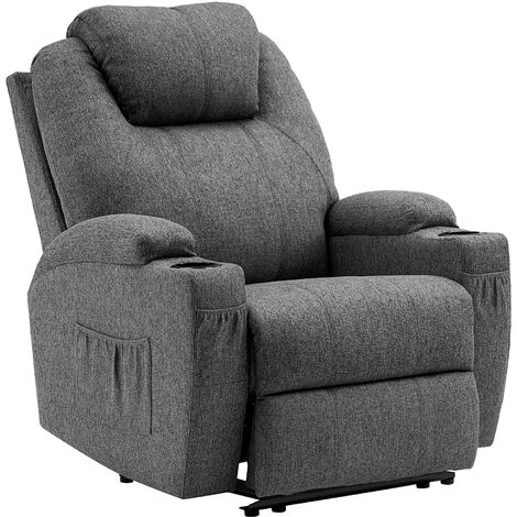 M MCombo Elektrisch Relaxsessel Massagesessel Fernsehsessel Liegefunktion Vibration Heizung 7061 neues Modell (Grau-Stoff)