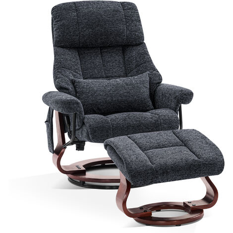 M MCombo Relaxsessel mit Hocker 9066, Drehbare Fernsehsessel mit Liegefunktion, Moderner TV-Sessel Stuhl für Wohnzimmer, mit Kissen & Seitentasche, ohne Massagefunktion, Stoff (1/5)