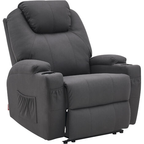 M MCombo Elektrisch Relaxsessel Massagesessel Fernsehsessel Liegefunktion Vibration Heizung 7061 neues Modell (Dunkelgrau-Mikrofaser)