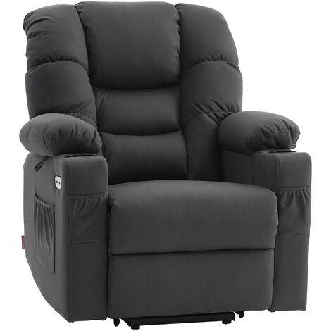 M MCombo elektrische Aufstehhilfe Relaxsessel 7550, mit 3 Motoren getrennt verstellbar, Liegeposition bis 170°, verlängerte Fußstütze, USB, für Senioren Wohnzimmer (Dunkelgrau-Mikrofaser)