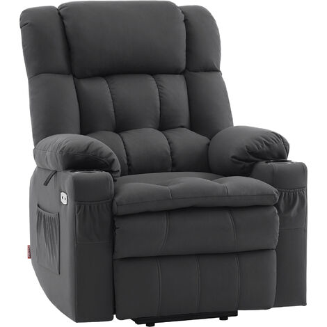 M MCombo elektrische Aufstehhilfe Relaxsessel 7546, mit 3 Motoren getrennt verstellbar, Liegeposition bis 165°, TV Sessel mit USB, für Senioren Wohnzimmer (Dunkelgrau-Mikrofaser)
