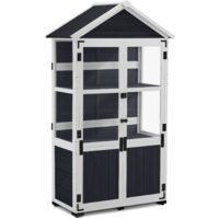 M MCombo Gartenschrank Holz Klein, Outdoor Gartenhaus Gerätehaus Wetterfest, Gewächshaus für Balkon & Terrasse, 0111 (Anthrazitgrau)