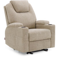 M MCombo Elektrisch Relaxsessel Massagesessel Fernsehsessel Liegefunktion Vibration Heizung 7061 neues Modell (Beige-Stoff)