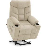 M MCombo Fernsehsessel mit Aufstehhilfe Elektrisch, Sessel mit Aufstehhilfe, fernsehsessel mit liegefunktion bis 140°, Seniorensessel für Wohnzimmer, mit USB 7286 (Stoff, Beige)
