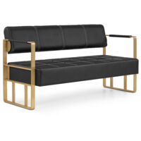 BarberPub 3-Sitzer Sitzbank mit goldenen Armlehne, Polsterbank mit Rückenlehne, Wartebank Friseur, Wohnzimmerbank, Friseureinrichtung W528 (Schwarz-Gold/Kunstleder)