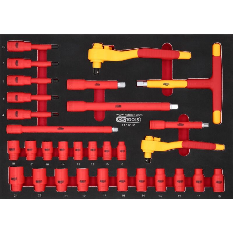 Coffret KS TOOLS 31 Douilles Isolées 3/8 Et 1/2 – Mousse Incluse – Pro