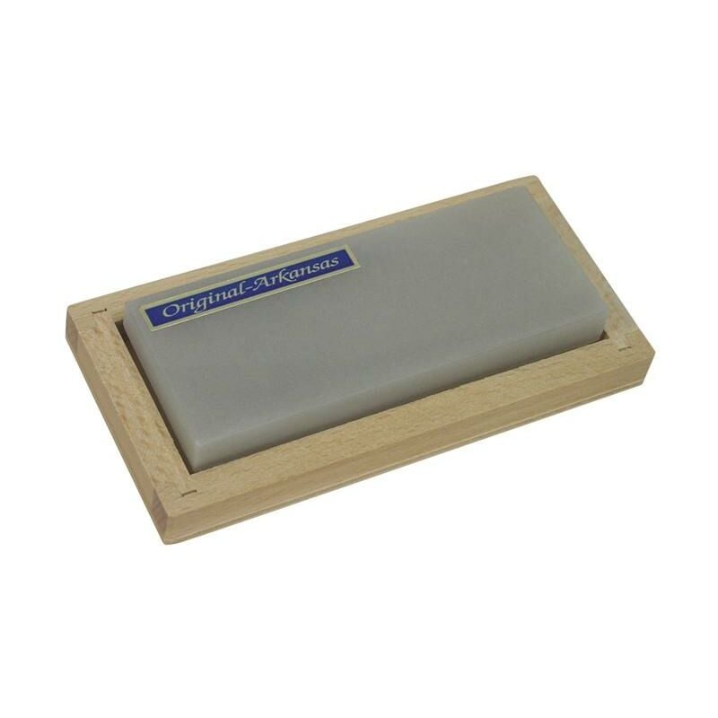 Pierre à aiguiser L100xl40 mm Nature Arkansas fin dans un coffret de bois