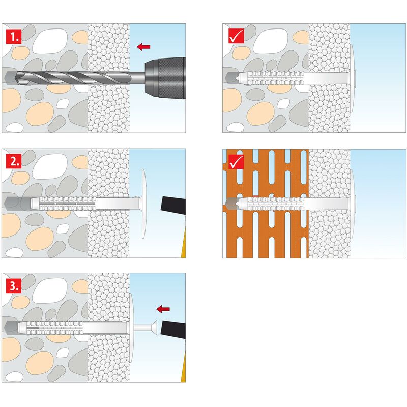 Clou isolation Ø60 double expansion tige métal Cheville à frapper pour la  fixation d'isolants