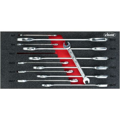Jeu De Clés Mixtes à Cliquet Double Articulation VIGOR V6752-19 - 72 Dents - Profil