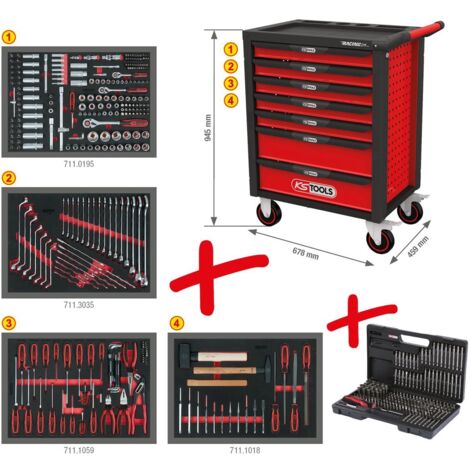 KS TOOLS RACINGline Servante d'atelier NOIR/ROUGE avec 7 tiroirs | Bricoman