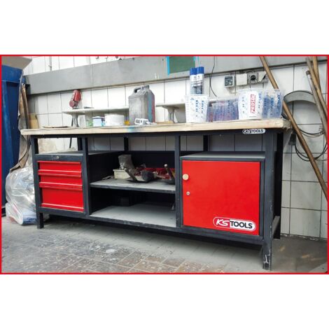 Établi D'atelier KS Tools - 1,5 M De Long, Plateau Bois 40 Mm - 1 Porte Et 3 Tiroirs - Charge 400 Kg - Pour Garage, Atelier