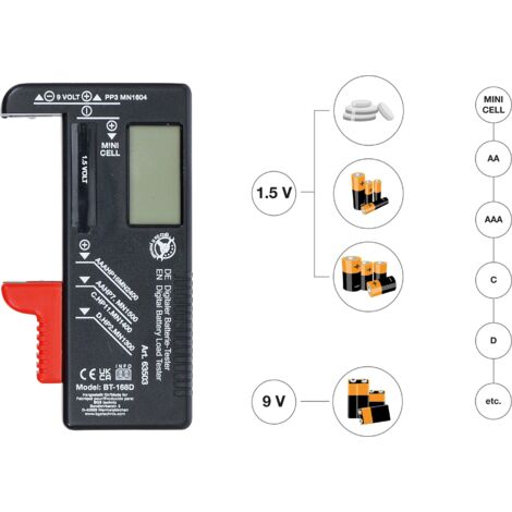 Testeur De Batterie Universel Unitec 46021 - Pour Piles 1.5V Et 9V, Affichage Analogique Tricolore
