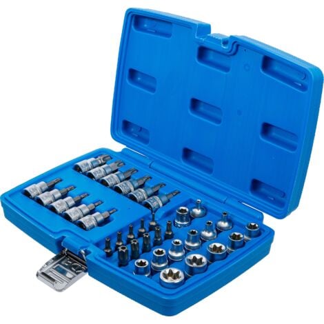 Jeu d'embouts et de clés à douille  10 mm (3/8")  profil E / profil T (pour Torx)  34 pièces