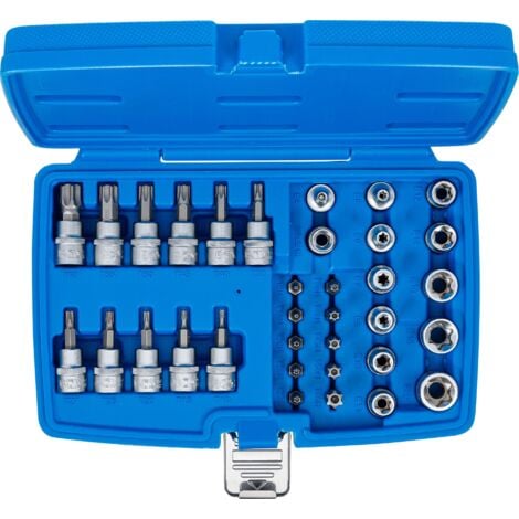 Jeu d'embouts et de clés à douille  10 mm (3/8")  profil E / profil T (pour Torx)  34 pièces