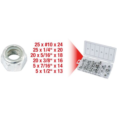 Assortiment d'écrous autoblocants UNC, 100 pcs