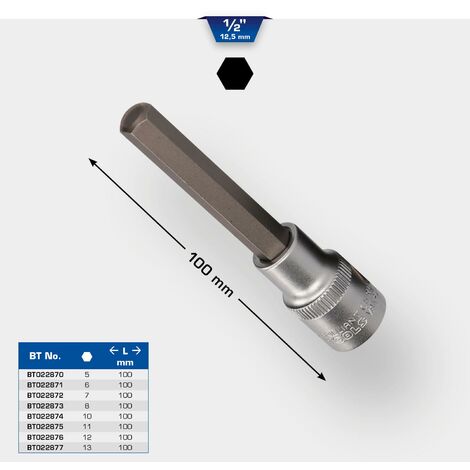 BRILLIANT TOOLS Douille Six Pans Creux 1/2" 14 Mm - Longueur 140 Mm, Acier Chrome Vanadium - Qualité Professionnelle