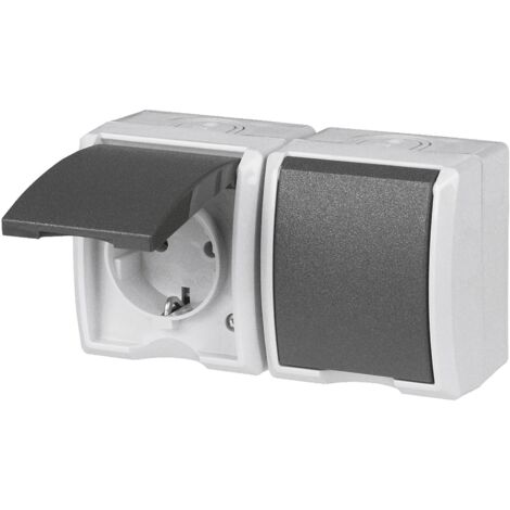 2-f WG AP IP 44 Schuko-Steckdose Waag. Grau, Mit Beschriftungsfeld | 9322WB