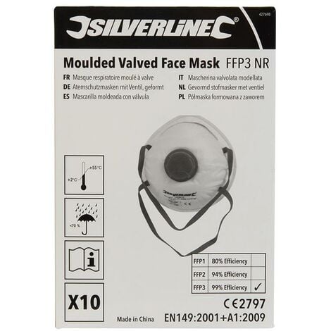 Silverline Masques respiratoires moulés à valve FFP3 NR, présentoir 10 pcs FFP3 NR