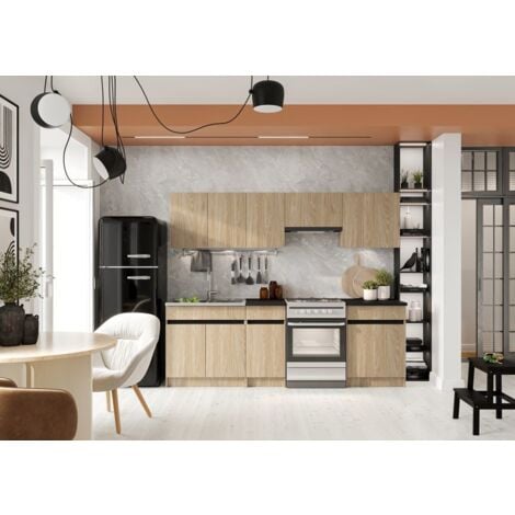 Muebles Cocina completa 180 y 240 cms color Roble y Negro ref-02