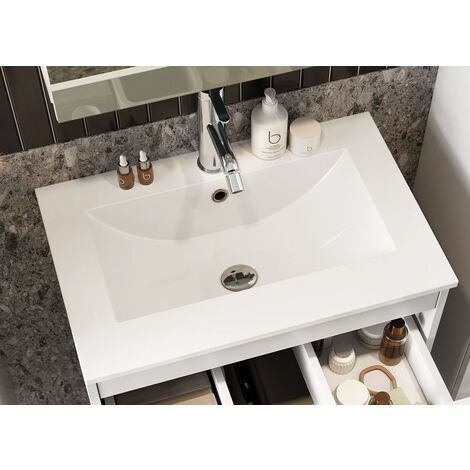 Lavabo suspendido BS6036 - en mármol fundido - blanco - 122 x 48 x 13,5 cm