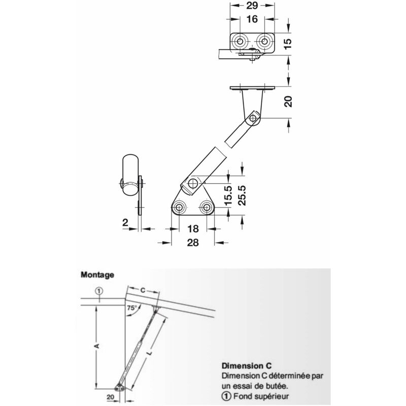 2x Compas D'abattant à Frein 275mm Freinage Réglable Meuble