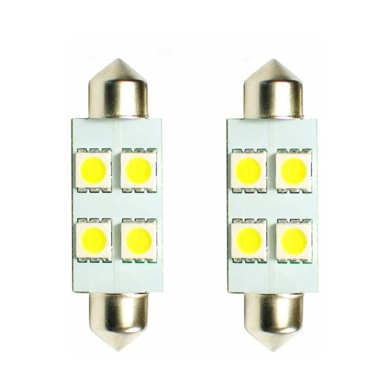 2x ampoule navette LED blanc 12V 5W longueur 36mm 4x SMD 5050