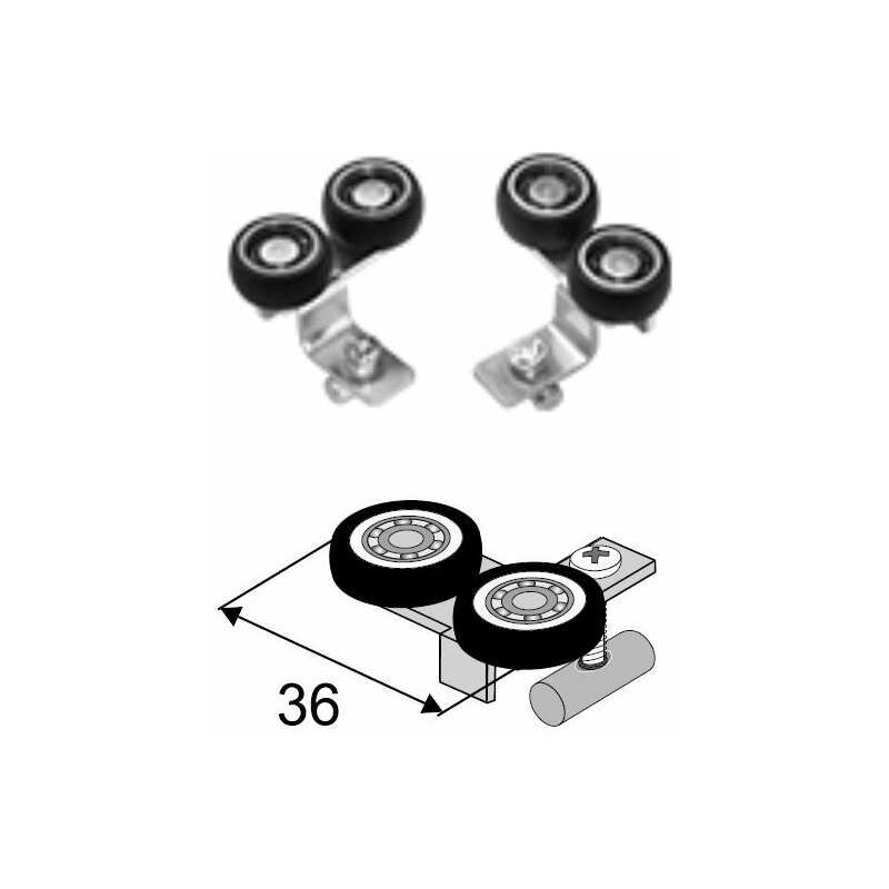 Jeu de galets supérieurs sans cadre pour porte coulissante verre 10mm asymétrique gauche et droite Chariot Guide Coulisse Fixation Armoire Dressing Placard L+R