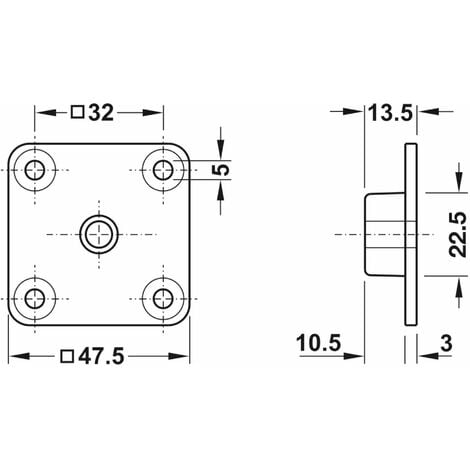 4x Plaque de fixation embase carrée 47,5 x 47,5mm avec filetage M10 pour pied de table à visser Meuble Montage Connecteur Bride Adaptateur Support Salon Cuisine Salle à manger Bureau